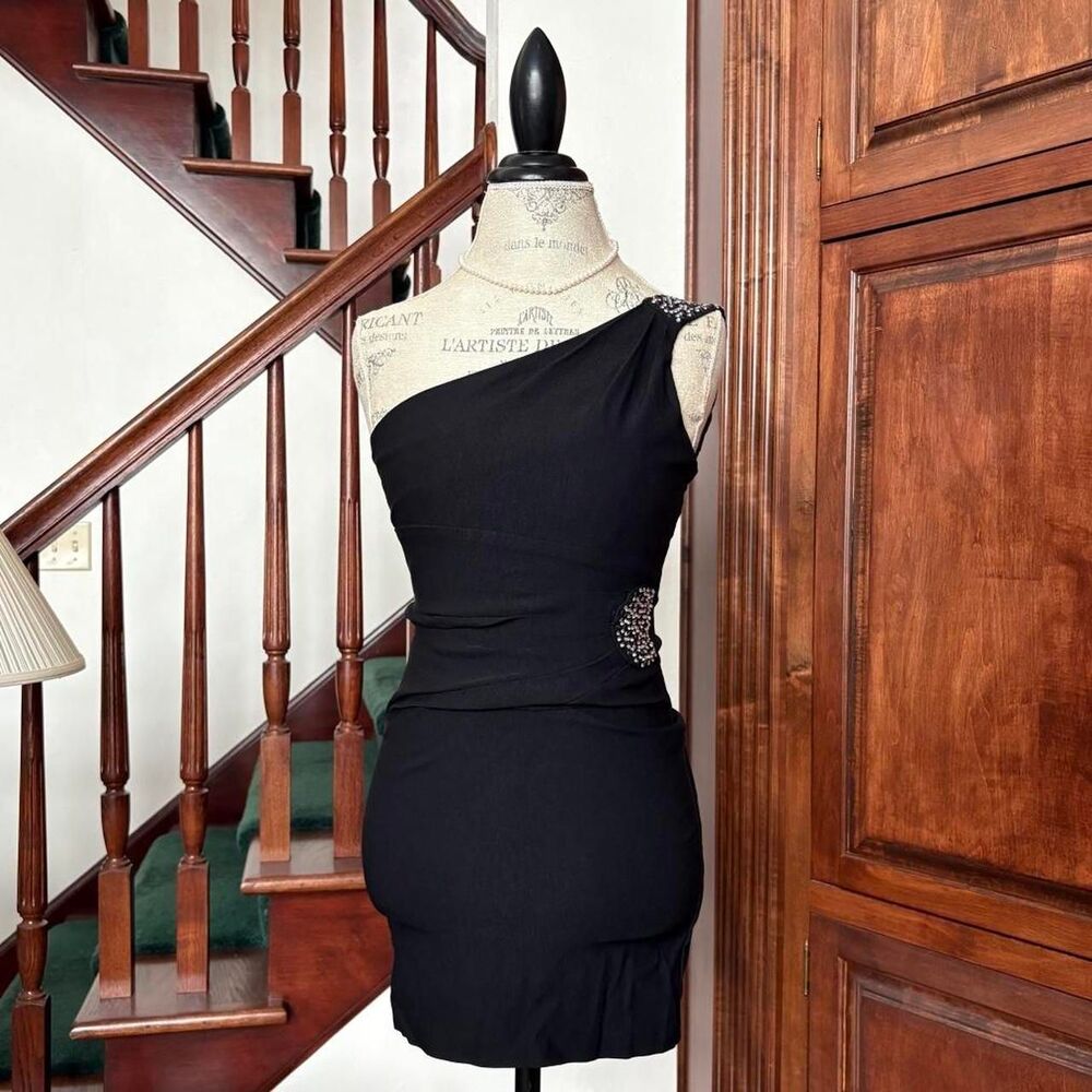 Ruby Rox Y2k One Shoulder Mini Club Black and Silver Dress